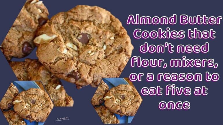 an image of a blue serving plate with Almond Butter Cookies