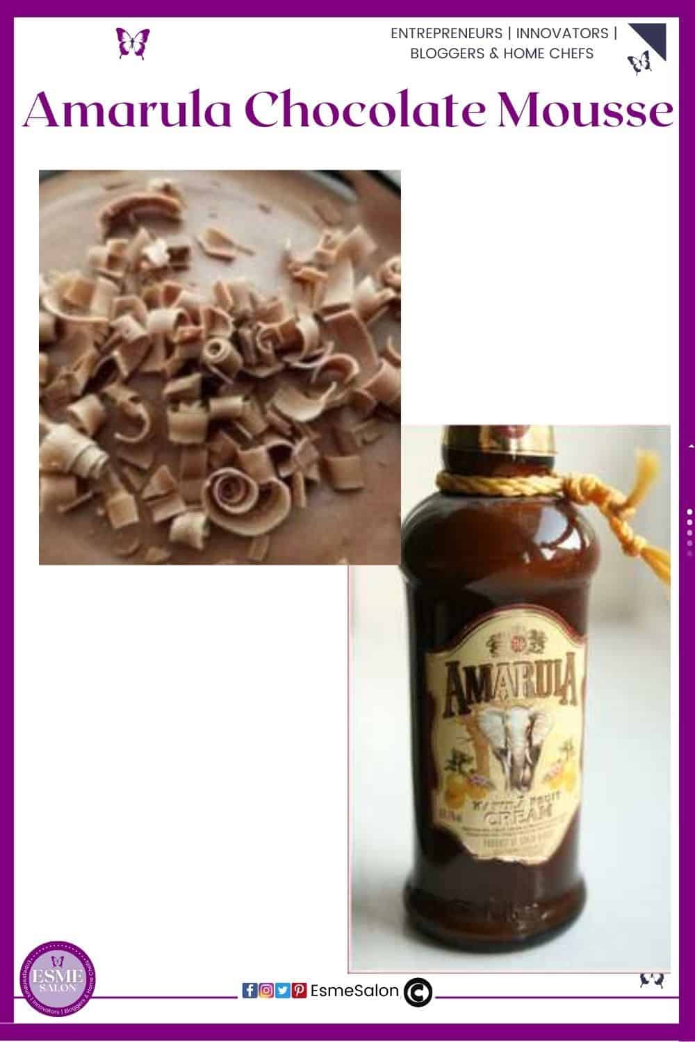 an image of an Amarula Chocolate Mousse as a single serving, with a bottle Amarula on the side