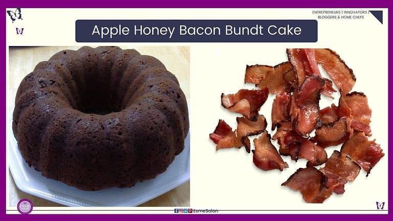 an image of an Apple Honey Bacon Bundt Cake on a white plate