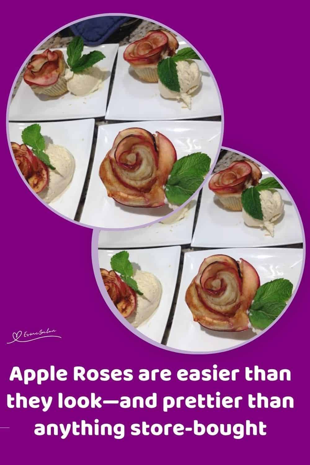 an image of 4 side plates with Apple Roses and ice cream