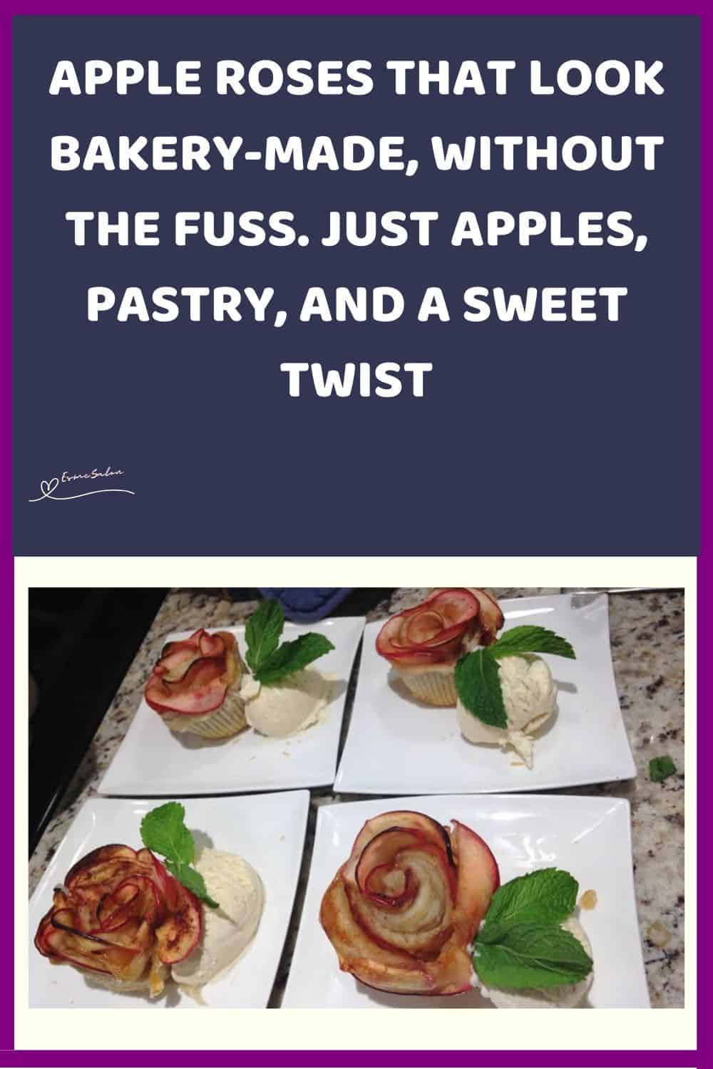 an image of 4 side plates with Apple Roses and ice cream