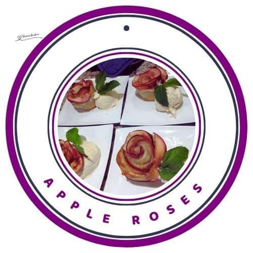 an image of 4 side plates with Apple Roses and ice cream