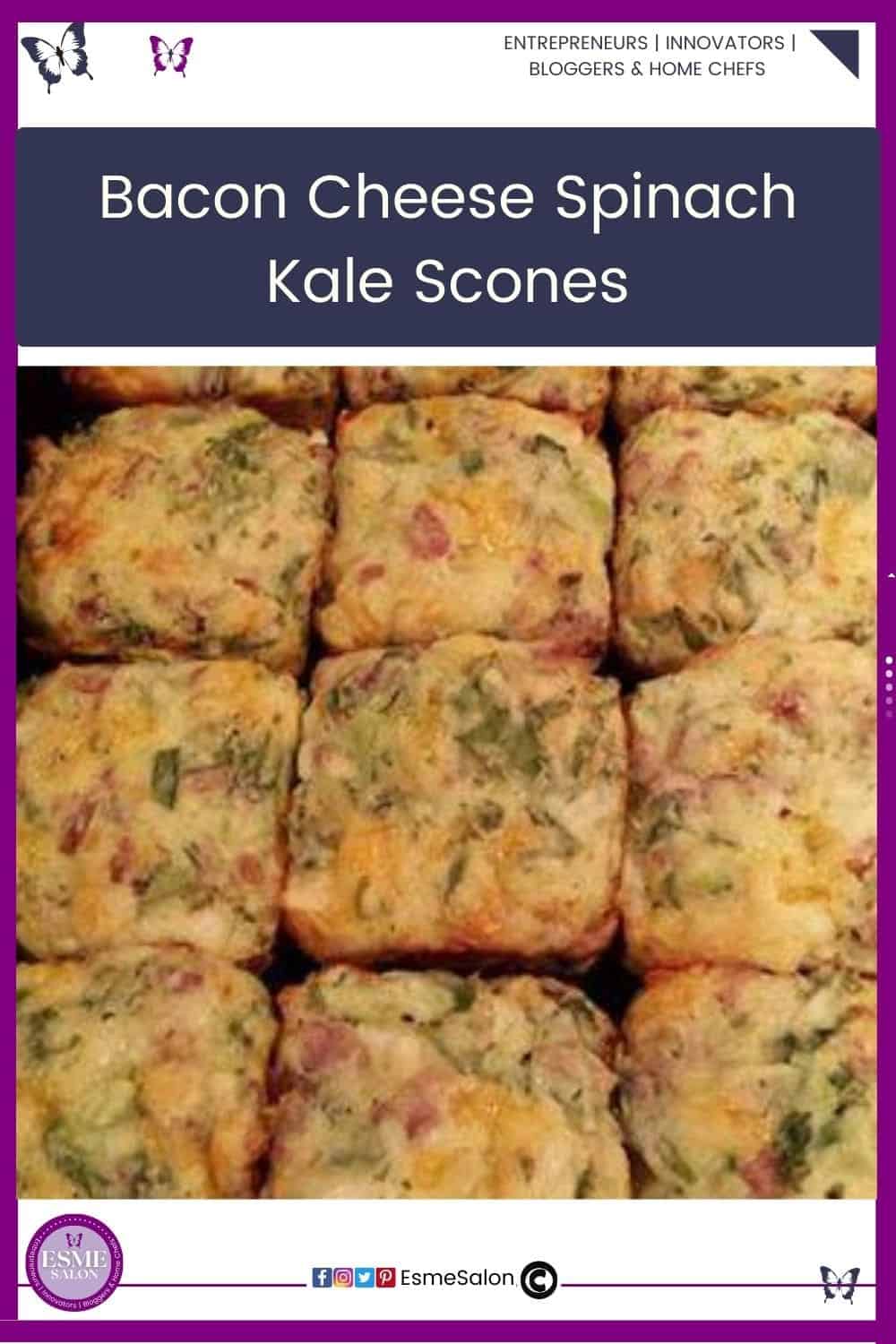 an image of cubes of Bacon Cheese Spinach Kale scones