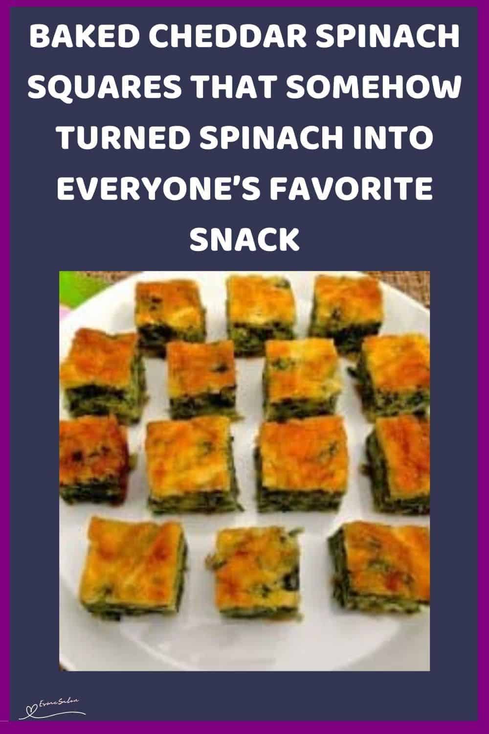 an image of small cubes of Baked Cheddar Spinach Squares