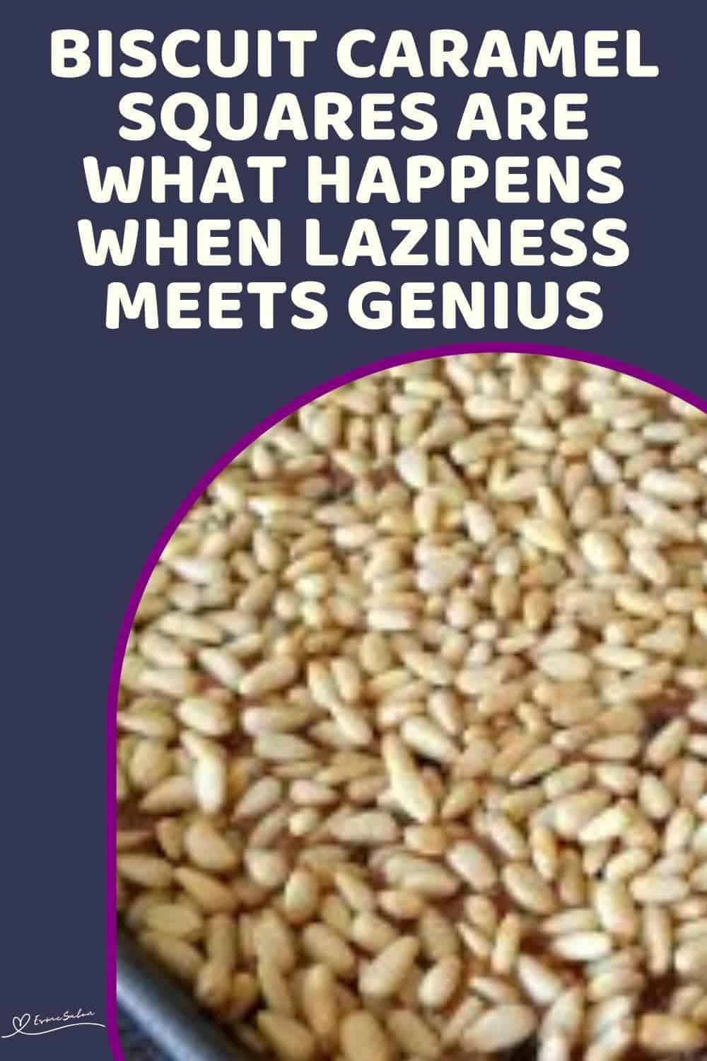 an image of a dish with Biscuit Caramel Squares topped with pine nuts