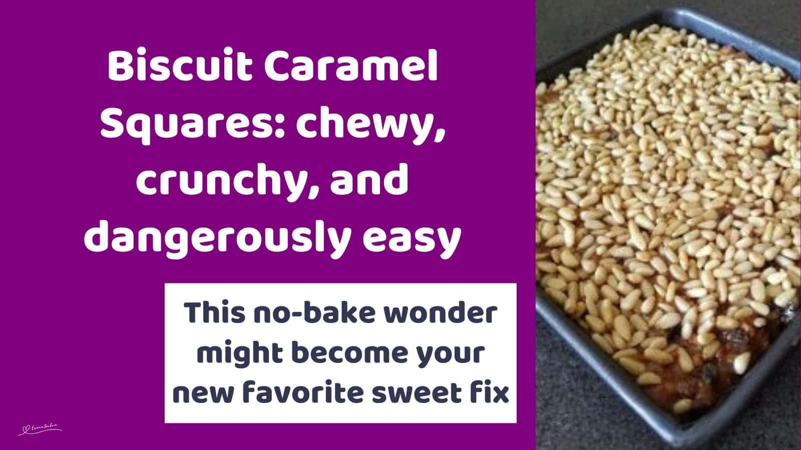 an image of a dish with Biscuit Caramel Squares topped with pine nuts