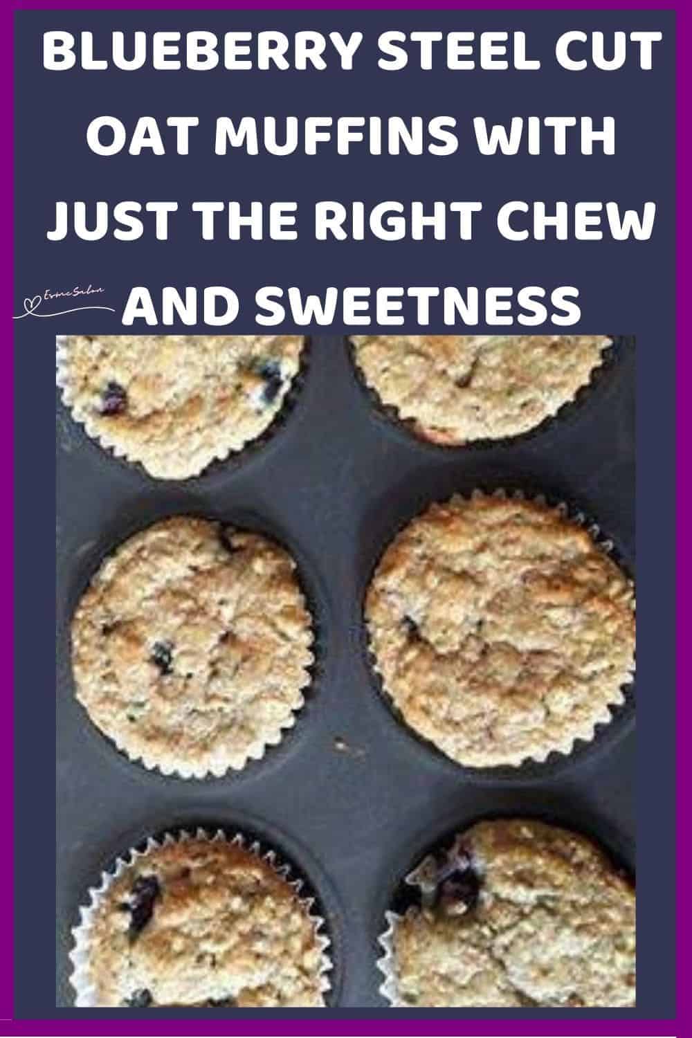 an image of Blueberry Steel Cut Oat Muffins in paper cupcake holders