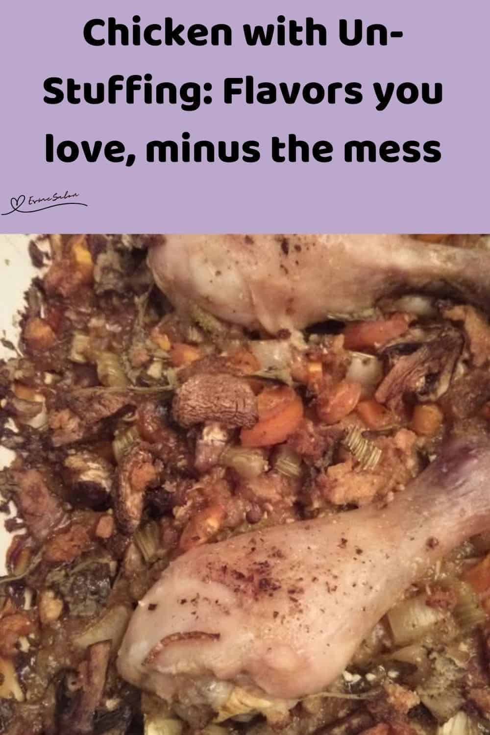 an image of Chicken with un-stuffing (chicken pieces and stuffing on the side)