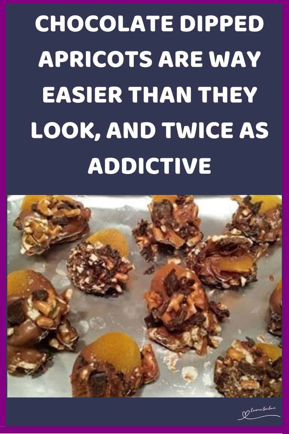 an image of Chocolate Dipped Apricots on tinfoil lined baking tray to set