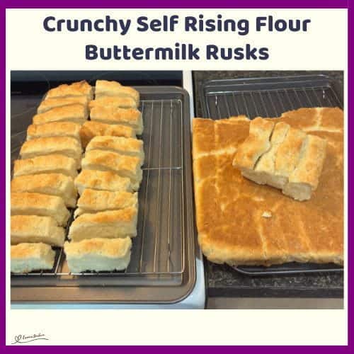 An image of Crunchy Self Rising Flour Buttermilk Rusks in the process of mixing and baking and drying out