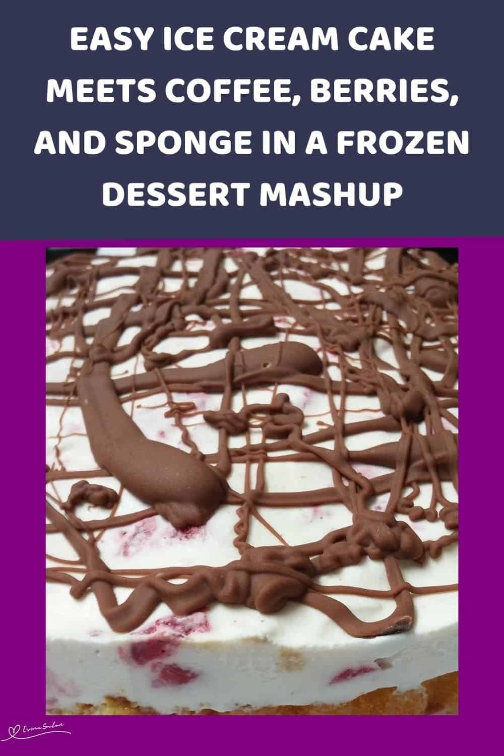 an image of an Easy Ice Cream Cake with chocolate drizzle