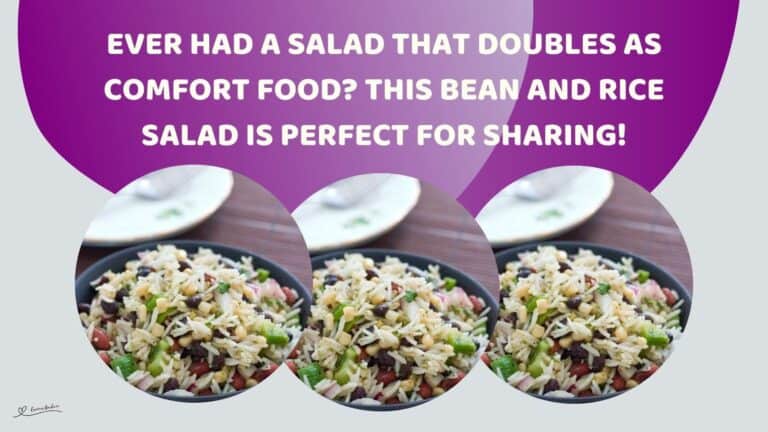 an image of a greenish ceramic bowl filled with Bean and Rice Salad