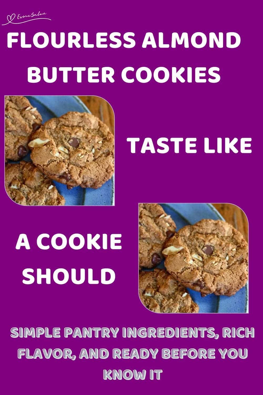 an image of a blue serving plate with Almond Butter Cookies