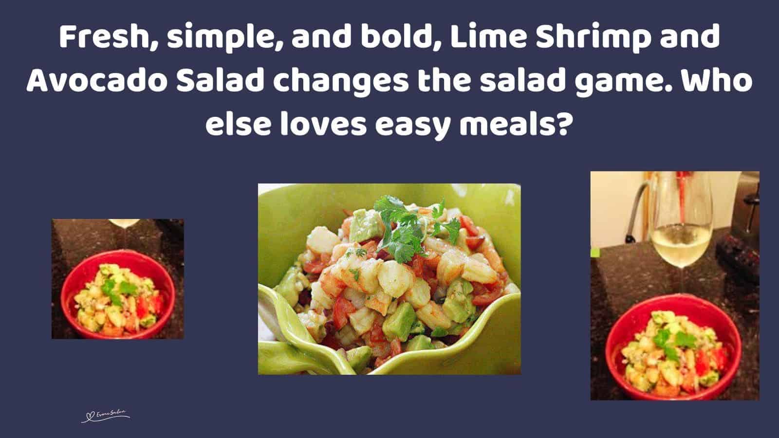 an image of a salad bowl filled with Lime Shrimp and Avocado Salad