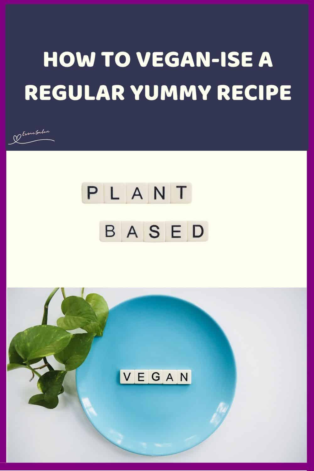 an image of a blue plate with the words Vegan