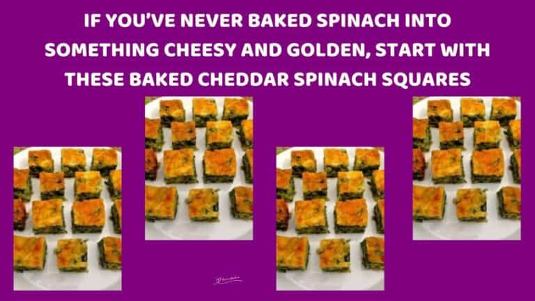 an image of small cubes of Baked Cheddar Spinach Squares