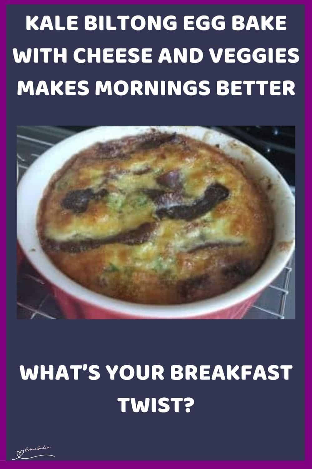an image of a Kale Biltong Egg Bake in a red ramekin dish