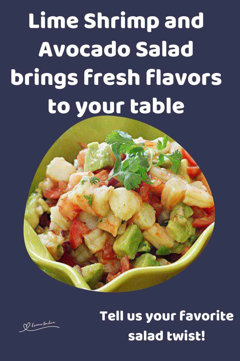 an image of a salad bowl filled with Lime Shrimp and Avocado Salad