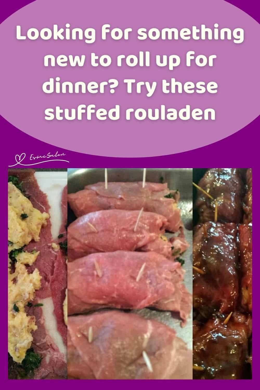 an image of Stuffed Rouladen in various stages of making