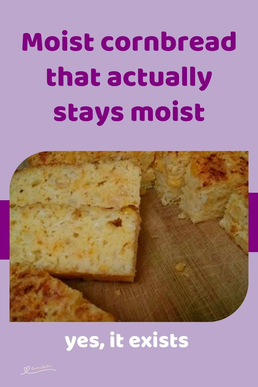 an image of a sliced Super Moist Cornbread on a wooden board