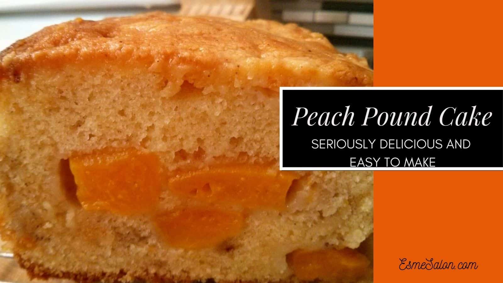 Peach Pound Cake is somewhere between a loaf, a cake, and a pudding made with tinned peaches