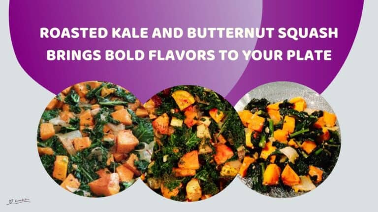 an image of a dish filled with Roasted Kale and Butternut Squash