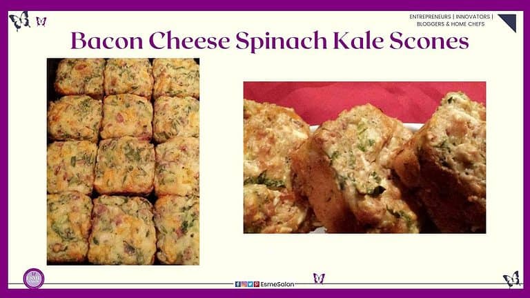 an image of cubes of Bacon Cheese Spinach Kale scones