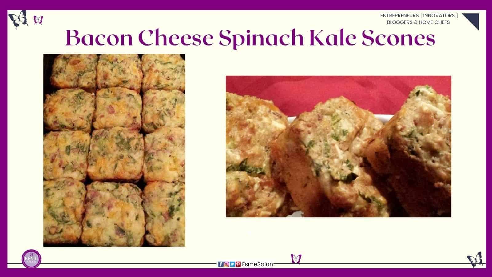 an image of cubes of Bacon Cheese Spinach Kale scones