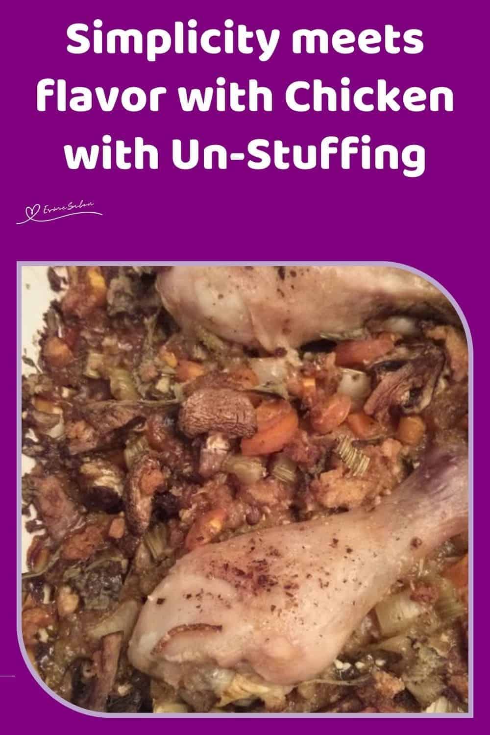 an image of Chicken with un-stuffing (chicken pieces and stuffing on the side)
