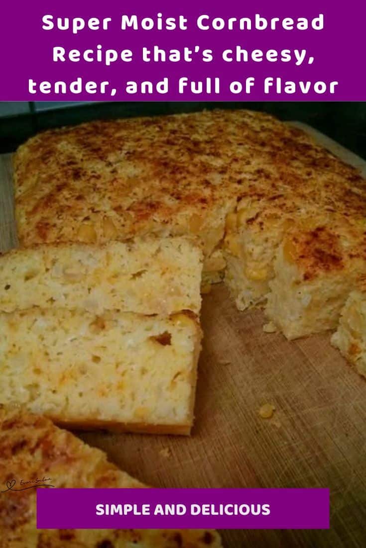 an image of a sliced Super Moist Cornbread on a wooden board