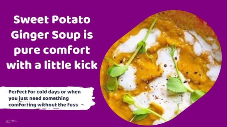 an image of a bowl of Sweet Potato Ginger Soup and topped with cream