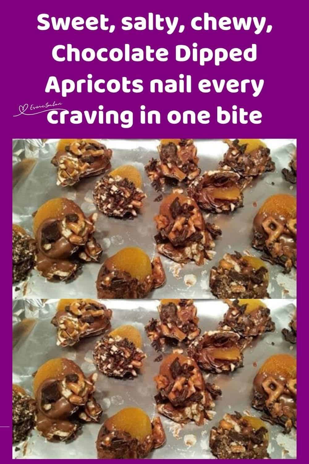 an image of Chocolate Dipped Apricots on tinfoil lined baking tray to set