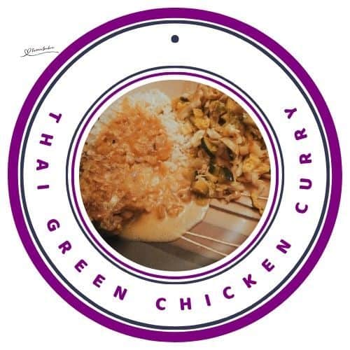 an image of a plate with sauce Thai Green Chicken Curry with Crunchy Thai Slaw on the side