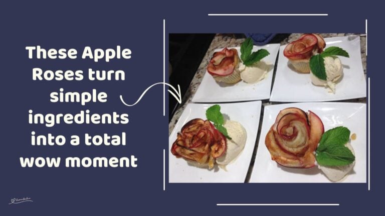 an image of 4 side plates with Apple Roses and ice cream