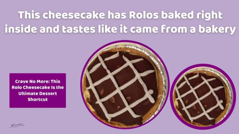 an image of a single serving Rolo Cheesecake in a small tinfoil casing