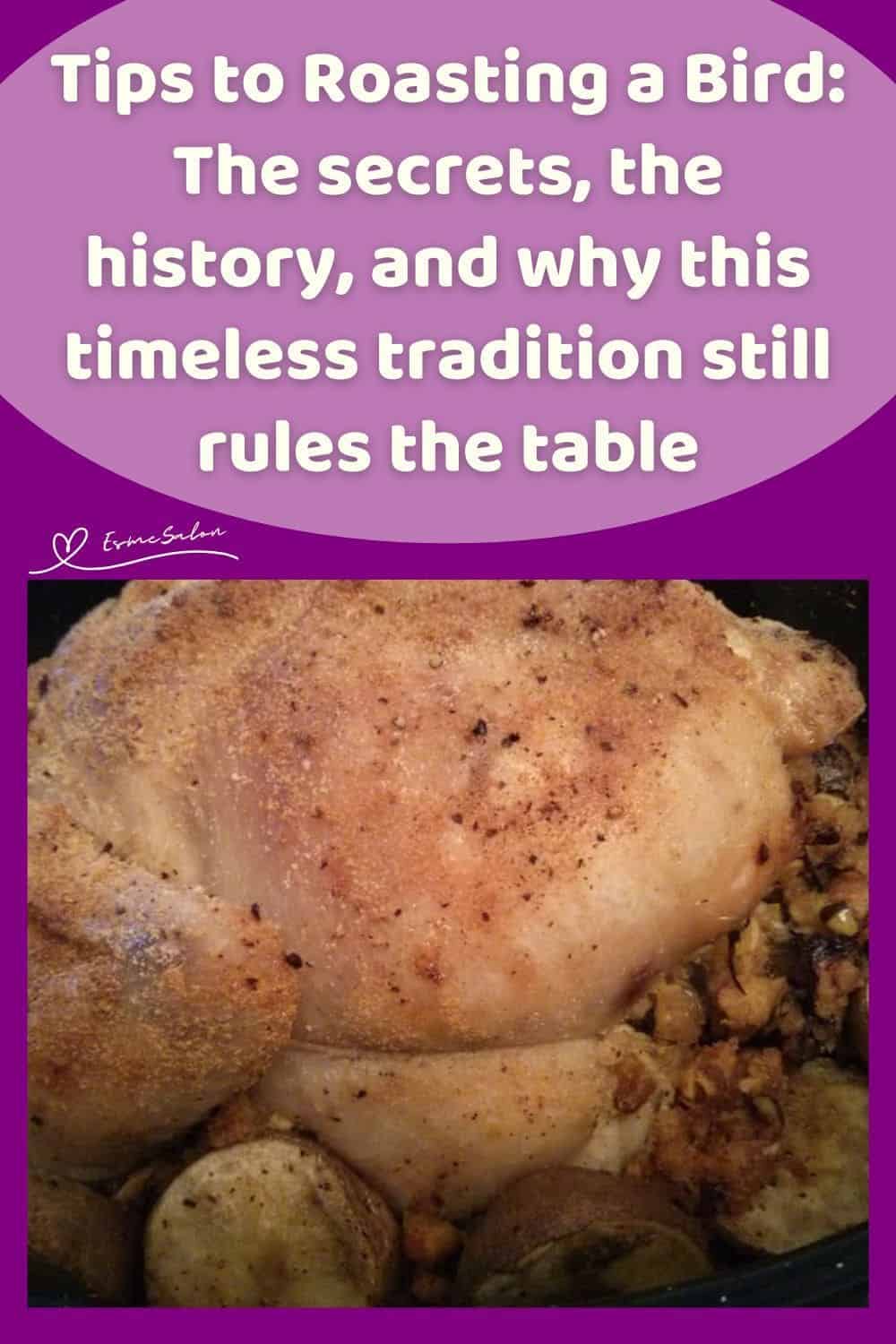 An image of roasted bird with stuffing and veggies