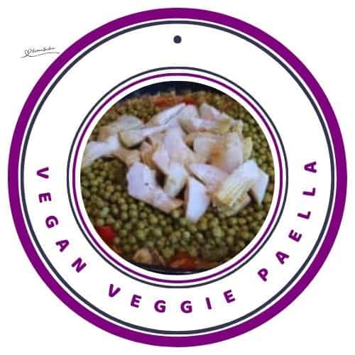 an image of a pan with Vegan Veggie Paella