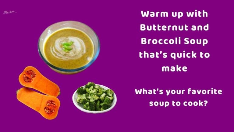 an image of a round glass dish with Butternut and Broccoli Soup