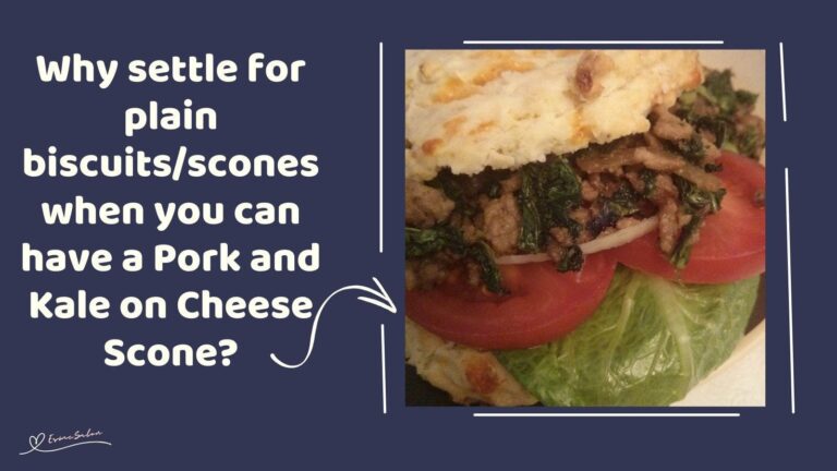 an image of a Pork and Kale meal on a Cheese Scone