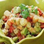 Lime Shrimp and Avocado Salad with onion in the sauce