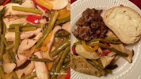 Oyster Mushrooms served with asparagus and peppers