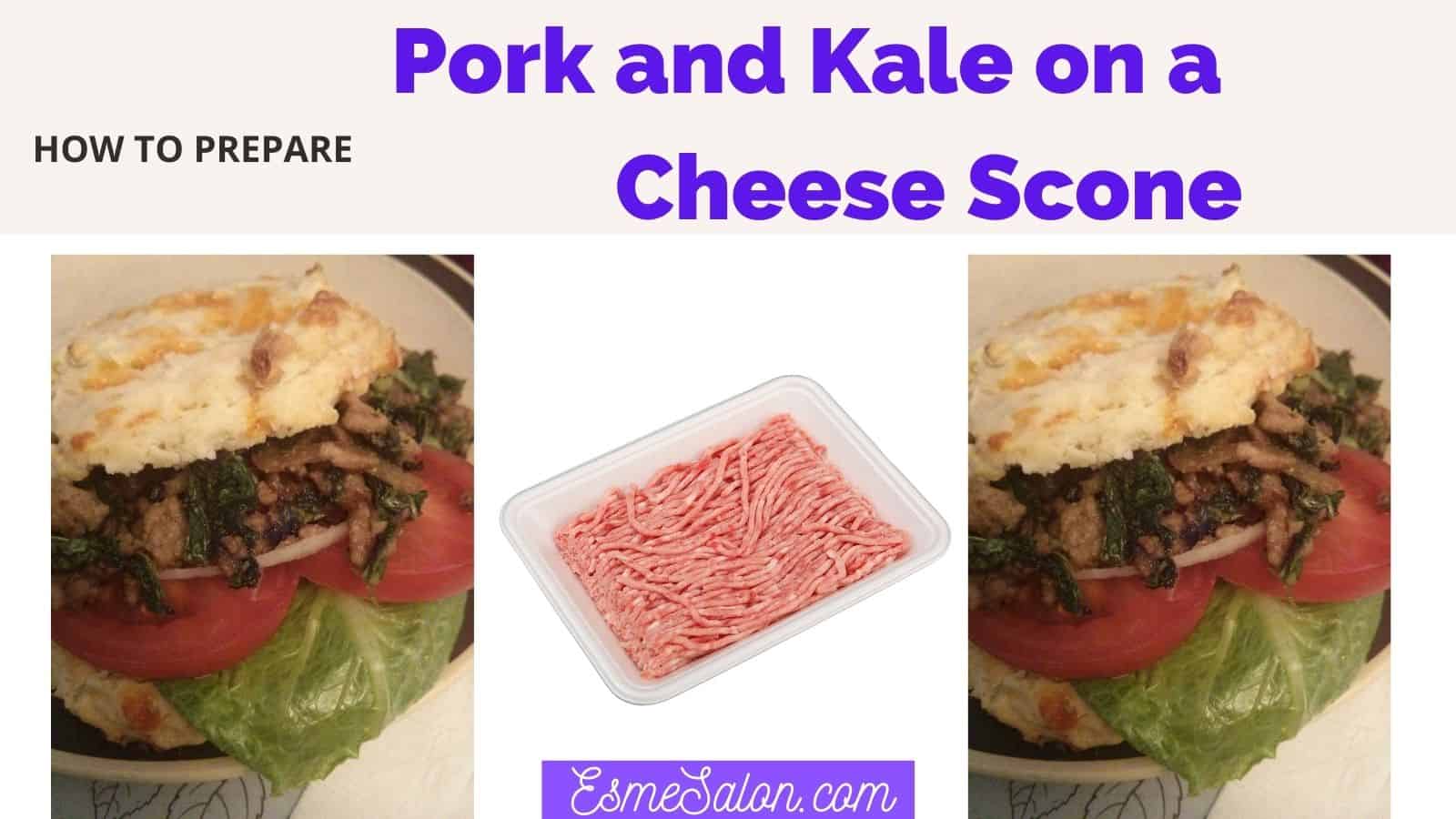 Ground Pork and Kale on a Cheese Scone with lettuce and tomato slices