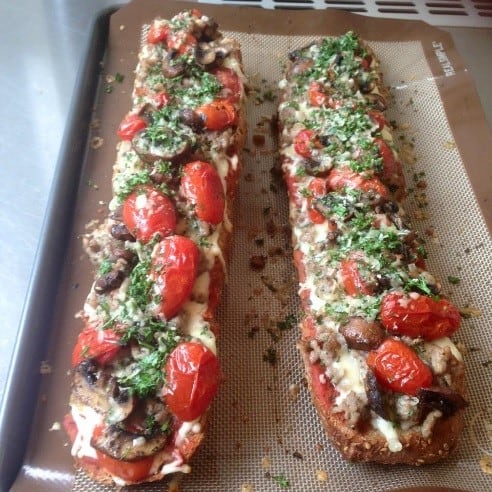 Roasted Veggie and Sausage French bread Pizza