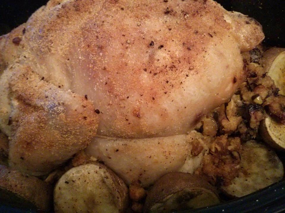 A turkey with stuffing in the cavity