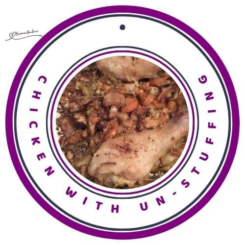 an image of Chicken with un-stuffing (chicken pieces and stuffing on the side)