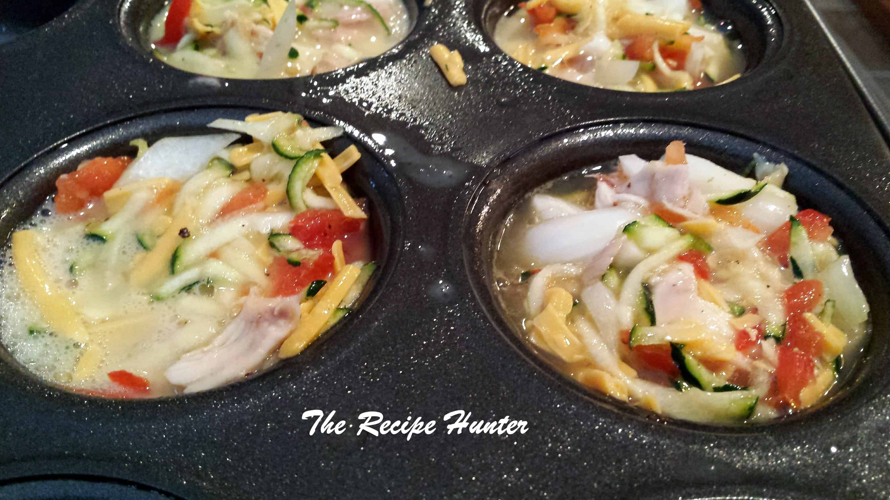 Veggy and Chicken Cups with egg mix in a muffin tin or you can do it in a large single dish