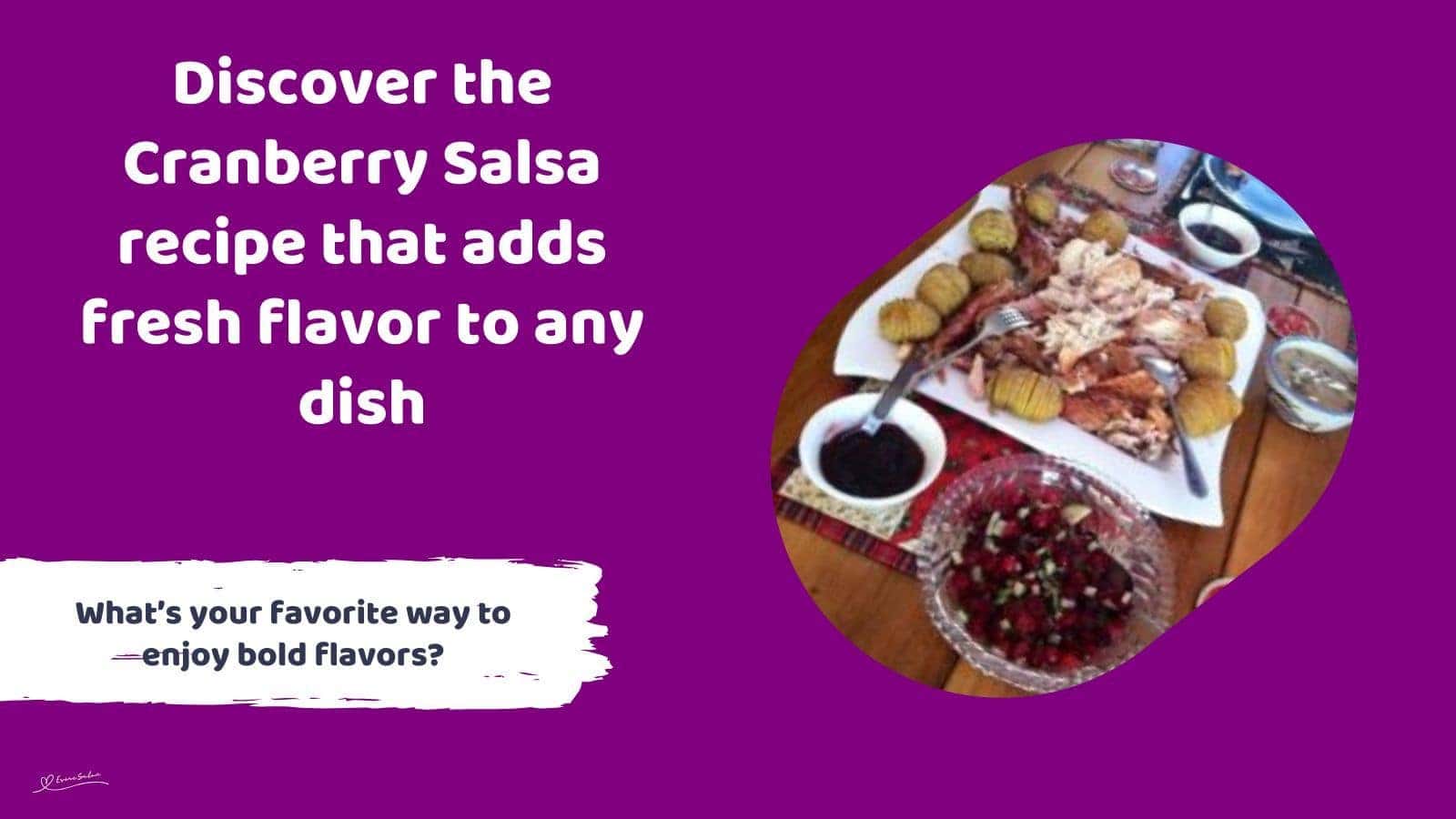 an image of a bowl with Cranberry Salsa served with meat and potato dish