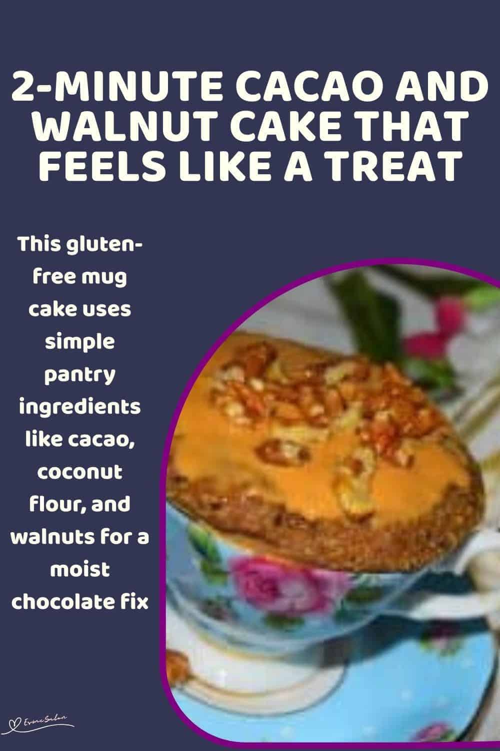 an image of a Cacao and Walnut Cake in a blue mug