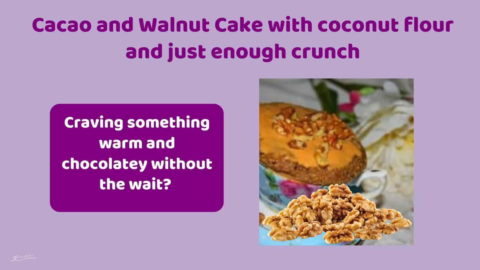 an image of a Cacao and Walnut Cake in a blue mug