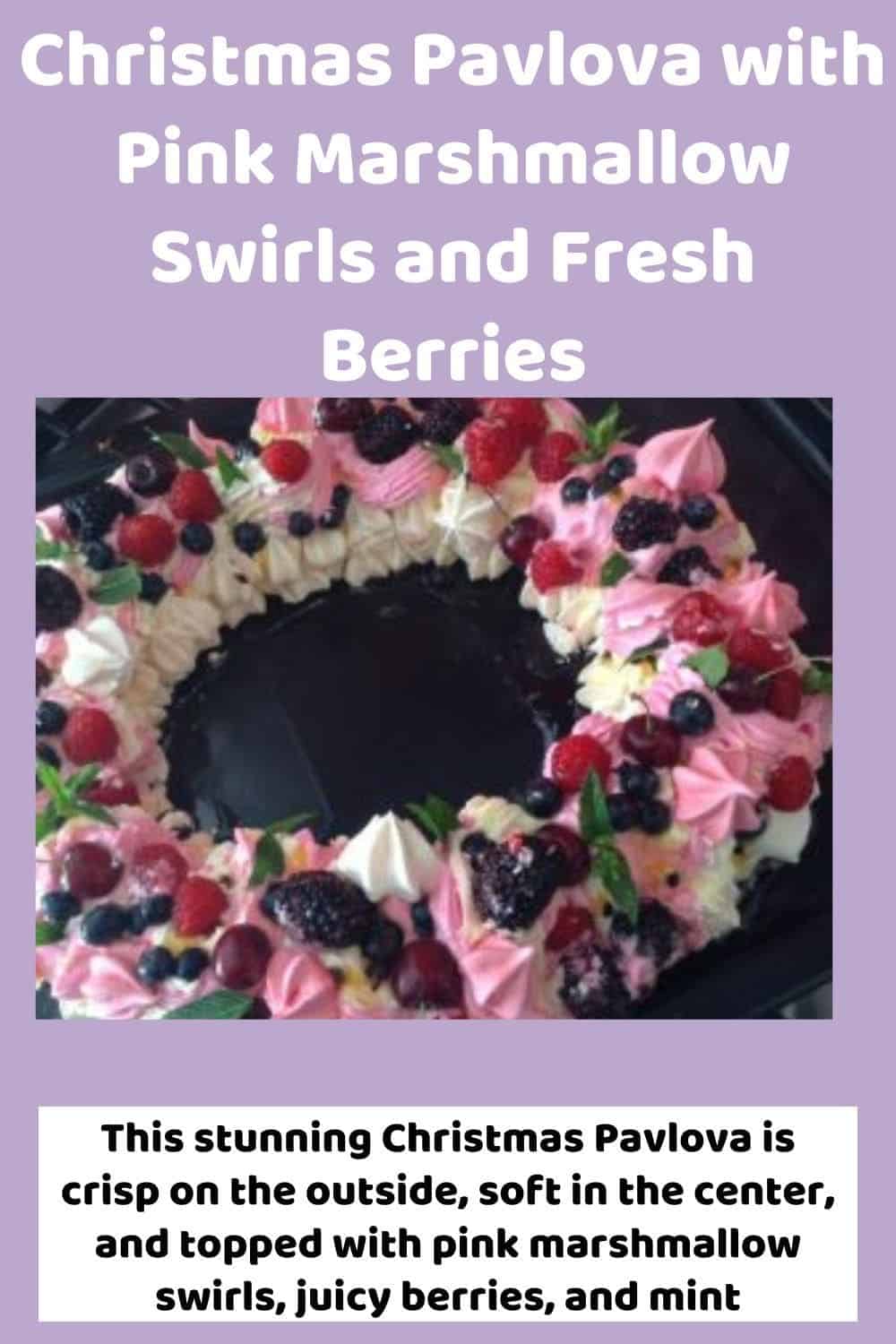 an image of a Christmas Pavlova with cream and topped with berries